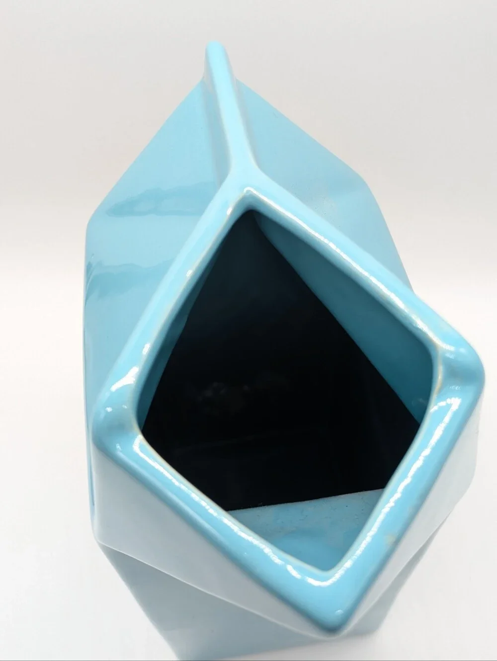 Large Blue Ceramic Novelty Milk Carton Vase